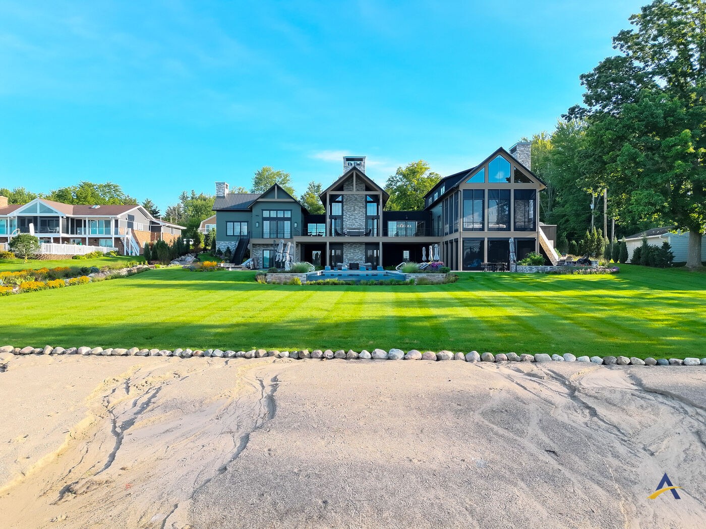 Rear elevation viewed from the beach in daylight
