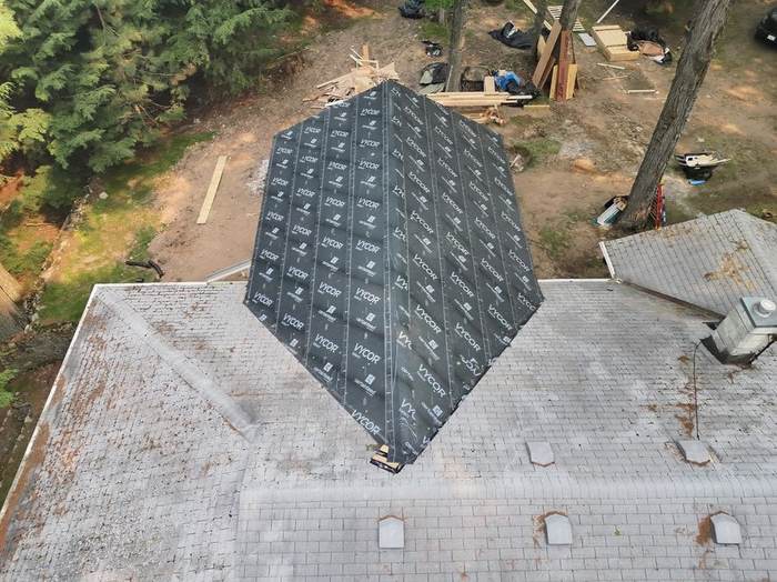 Full Vycor underlayment coverage across the roof deck