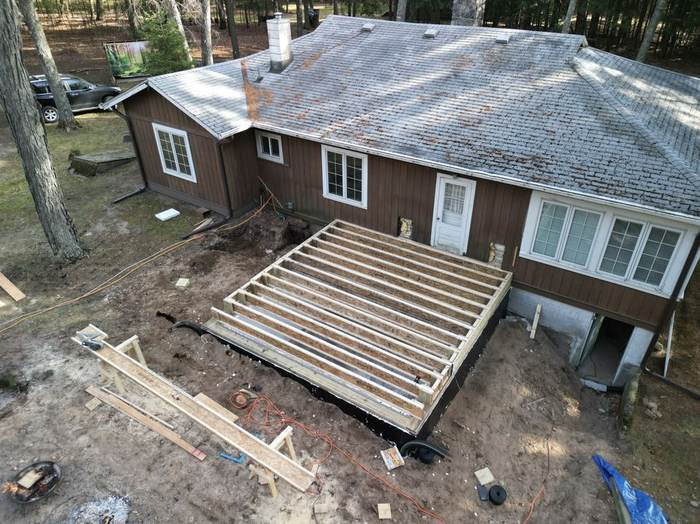 ICF foundation walls with floor joists framed over top